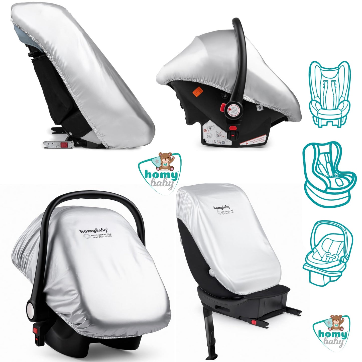 HOMYBABY turvatooli kate Silver, X2, universaalne, grupp 0-3