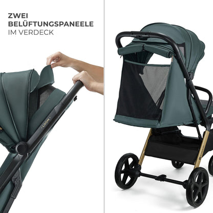 Kinderkraft LOOM kompaktne ja kerge jalutuskäru, automaatne kokkupanek, roheline