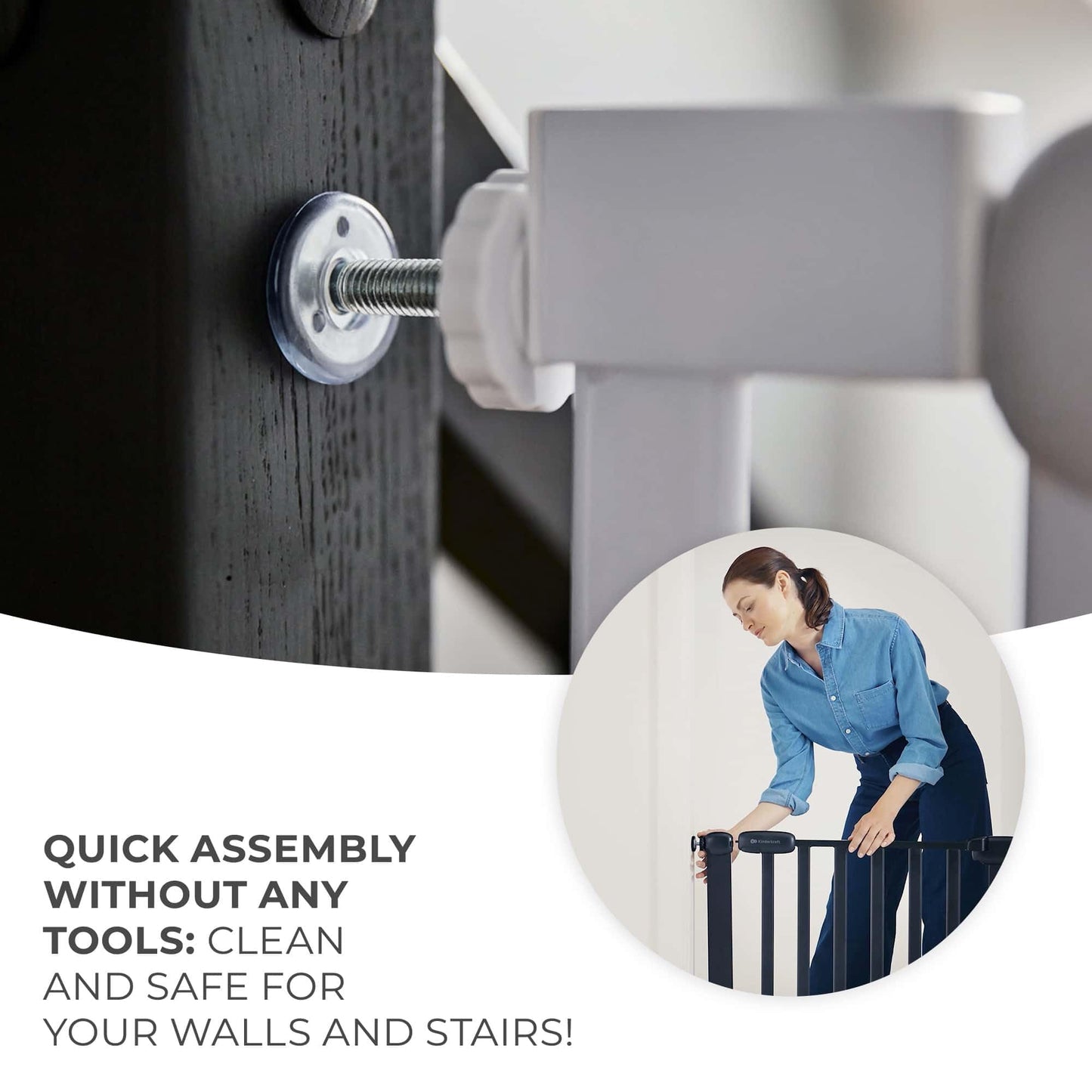 Kinderkraft LOCK&GO turvavärav, 75–103 cm, must