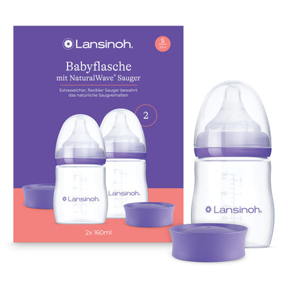 Lansinoh Babyflaschen mit NaturalWave Sauger S, 160 ml, 2 Stück