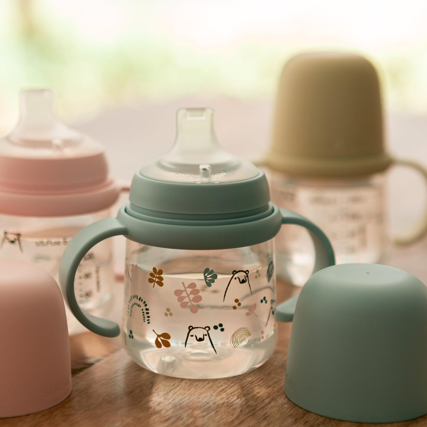 Suavinex õppimistops sangadega, pehme silikoonist joogitila, 150 ml, 6+ kuud, sinine (Bears)