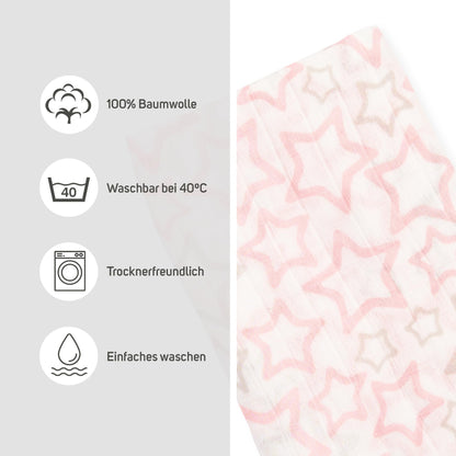 Ti TIN 100% puuvillane musliinlina, roosade tähtedega, 125×125 cm