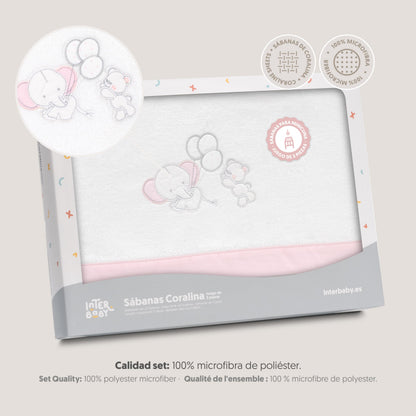 Interbaby talvine voodipesukomplekt 60 × 120 cm, Elephant Balloon valge/roosa