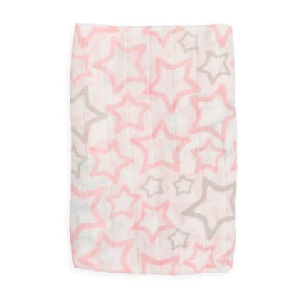 Ti TIN 100% puuvillane musliinlina, roosade tähtedega, 125×125 cm