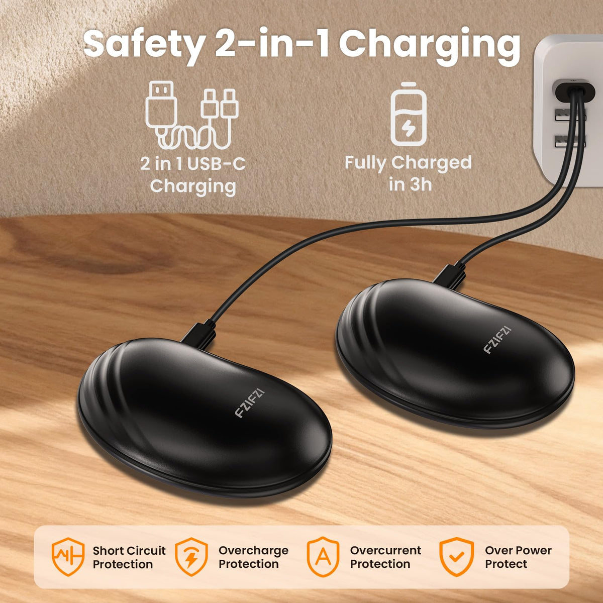 Laetav magnetiga käesoojendaja sõrmevurriga, 2 tk (2 x 3000 mAh), must