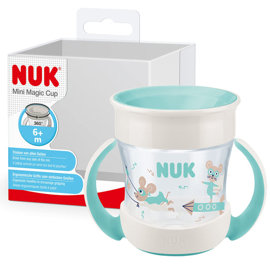 NUK Mini Magic joogitops 360° äärega, 160 ml, alates 6. elukuust, sinine hiirekujundusega