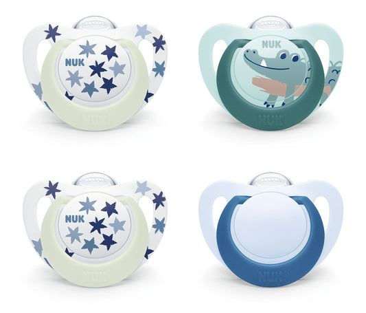NUK Star Day &amp; Night lutt 18-36 kuud, sinine, 4 tk, lehtefektiga