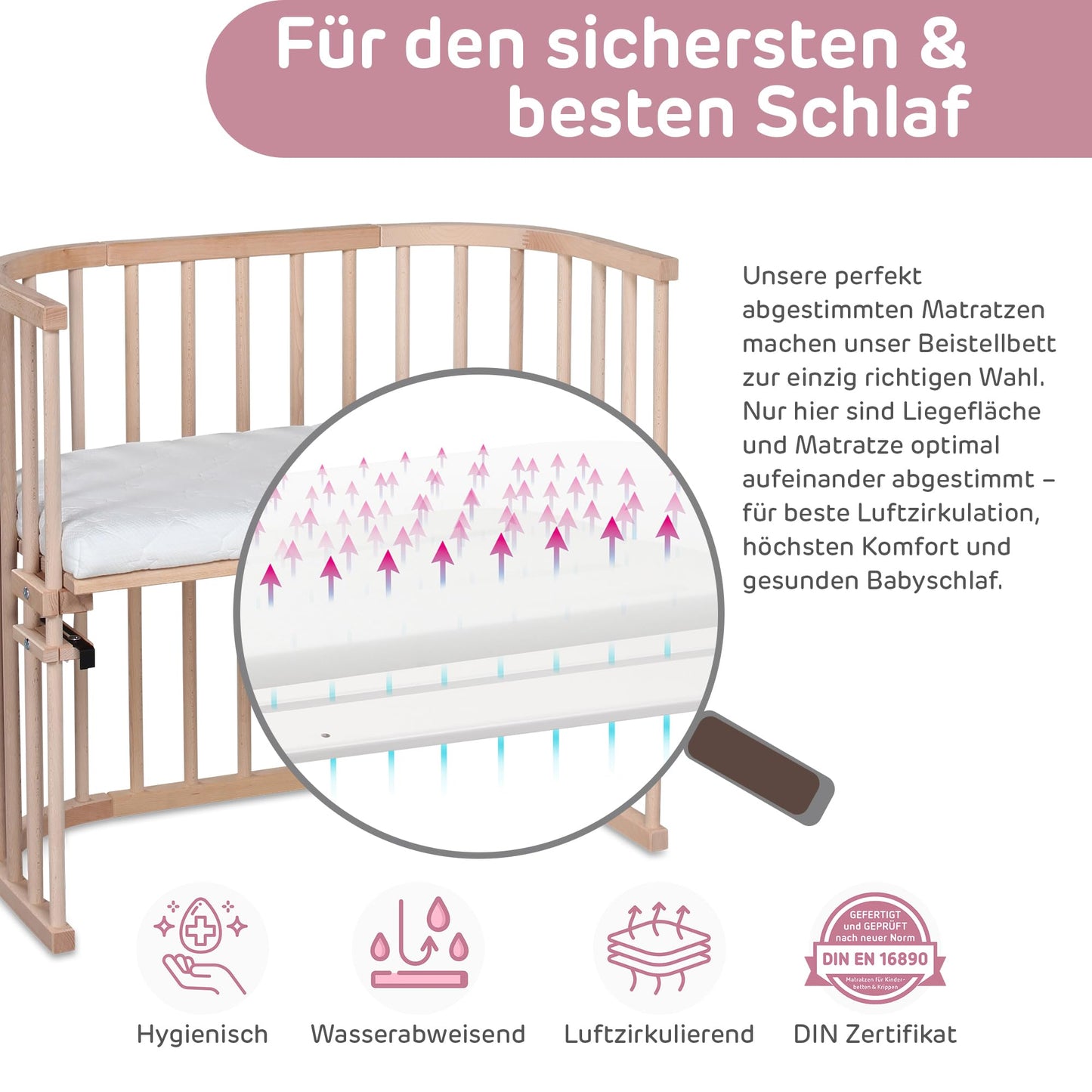 babybay Original vooditasku pöögipuust, naturaalne + voodipehmendus (mesh), lina ja madrats