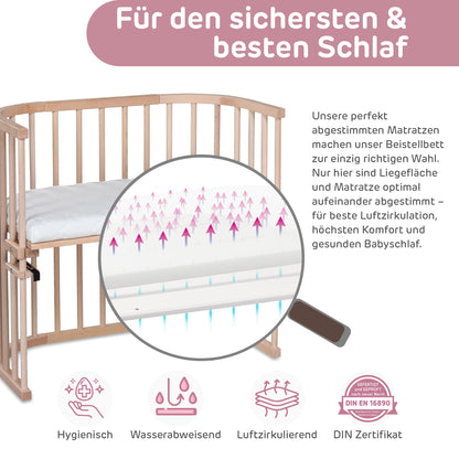 babybay Original vooditasku pöögipuust, naturaalne + voodipehmendus (mesh), lina ja madrats