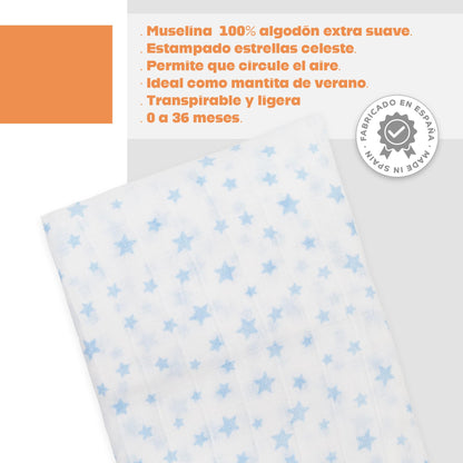 Ti TIN 100% puuvillane musliintekk, hallide tähtedega, 120×120 cm