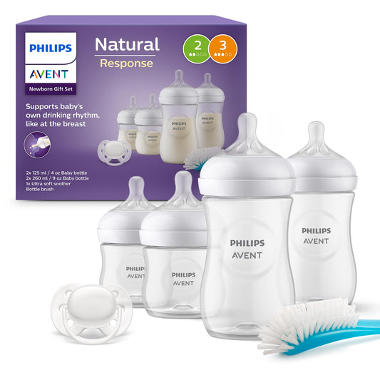 AVENT Natural Response kingituskomplekt vastsündinule SCD838/11, 4 lutipudelit, lutt ja pudelihari