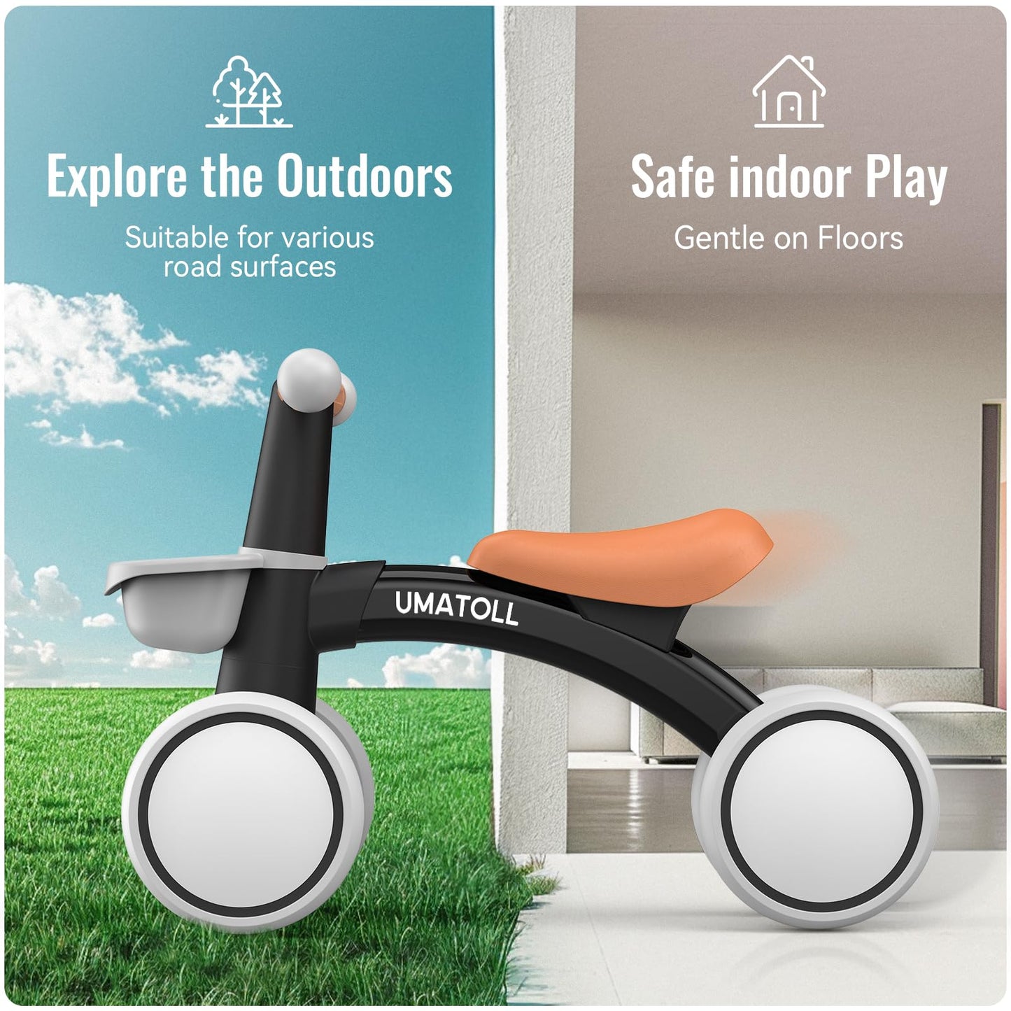 Umatoll beebide tasakaaluratas, 4 rattaga, eemaldatava korviga, must