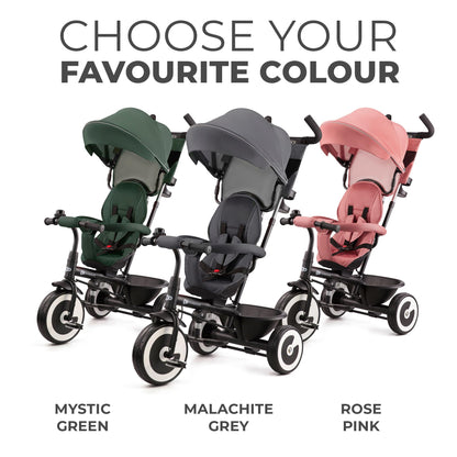 Kinderkraft Aston Tricycle, Baby Push Trike, Kids First Bike, Free Wheel Functions, Parent Handle, Footrest, Accessories, Bag, Cupholder, from 9 Months to 5 Years, Green