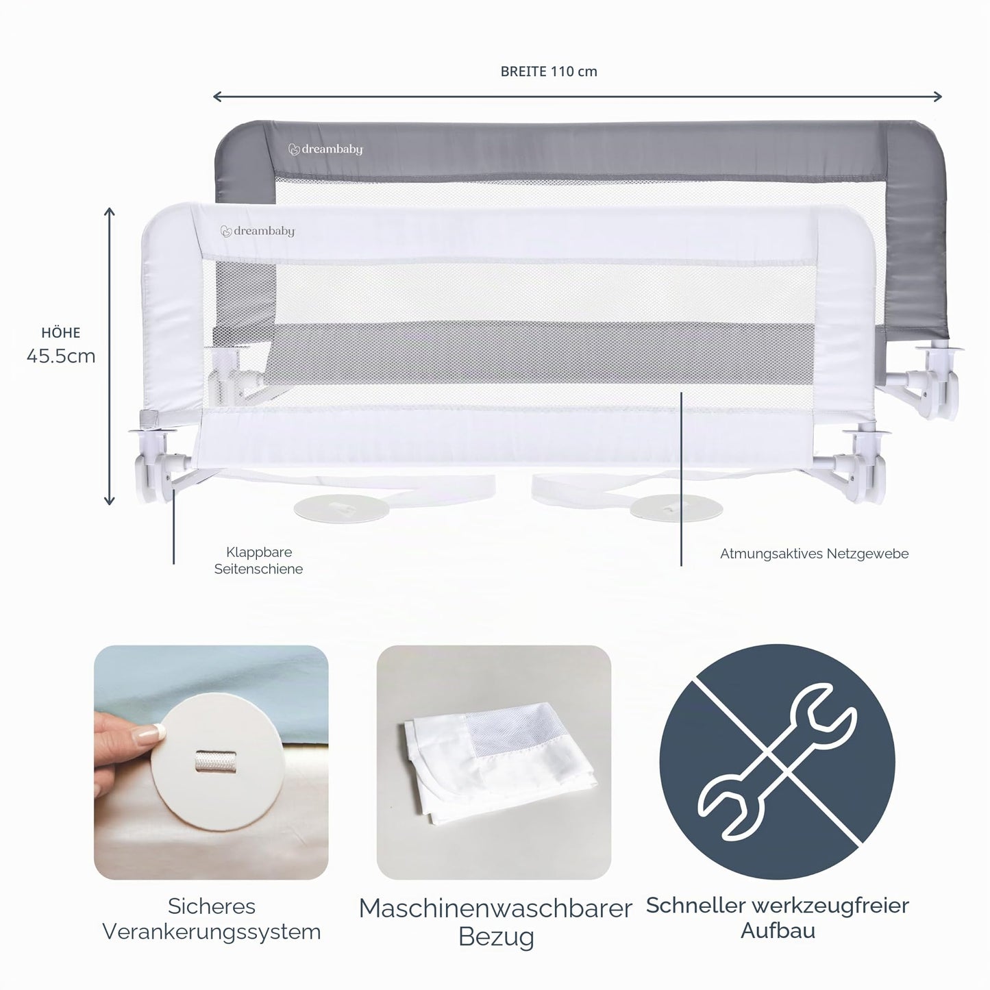 Dreambaby Phoenix voodipiire, valge, 110 × 45,5 cm, 18+ kuud