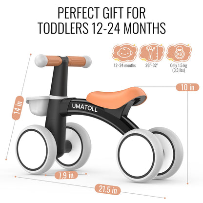 Umatoll beebide tasakaaluratas, 4 rattaga, eemaldatava korviga, must