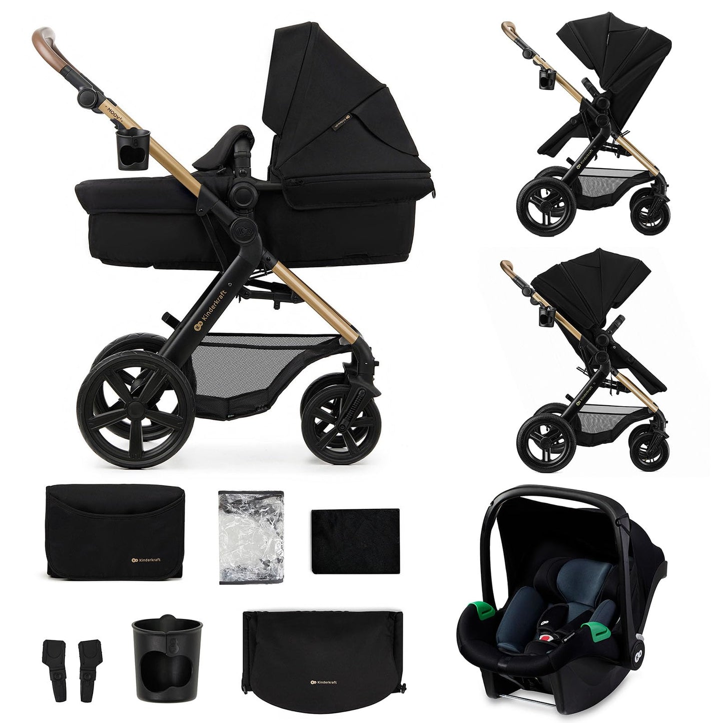 Kinderkraft MOOV 2 XL AIR 3-in-1 vankrikomplekt kuni 27 kg, must