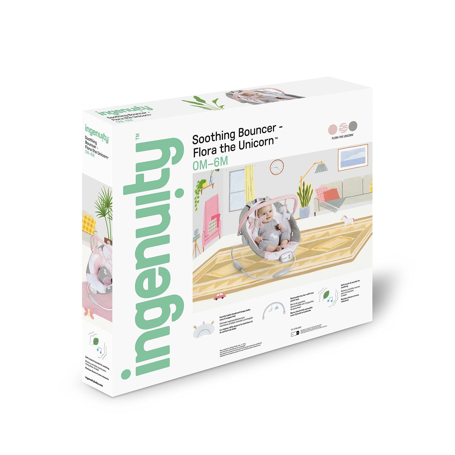 Ingenuity beebikiik Soothing Bouncer - Flora The Unicorn vibratsiooni ja helidega – 0–6 kuud, kuni 9 kg