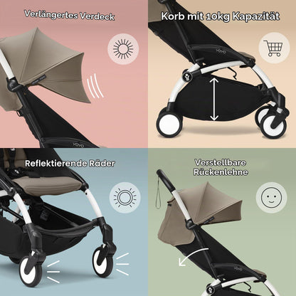 Stokke YOYO3 kergkäru/jalutuskäru, 6+ kuud, valge raam, Taupe kangad + vihmakile
