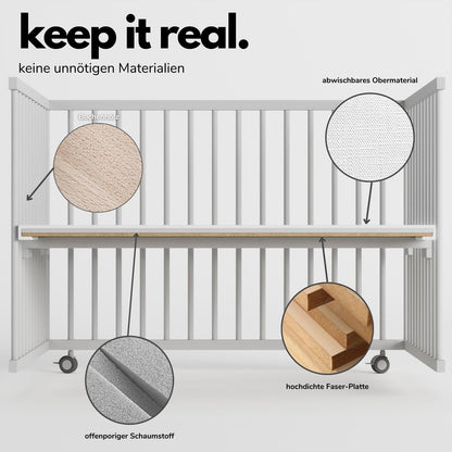 Sämann puidust beebi mänguaedik 100×100 cm reguleeritava kõrgusega, valge