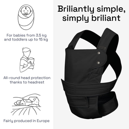 Marsupi 2.0 beebikandekott vastsündinule, kuni 15 kg, kerge ja kompaktne, takjakinnitusega, must S/M
