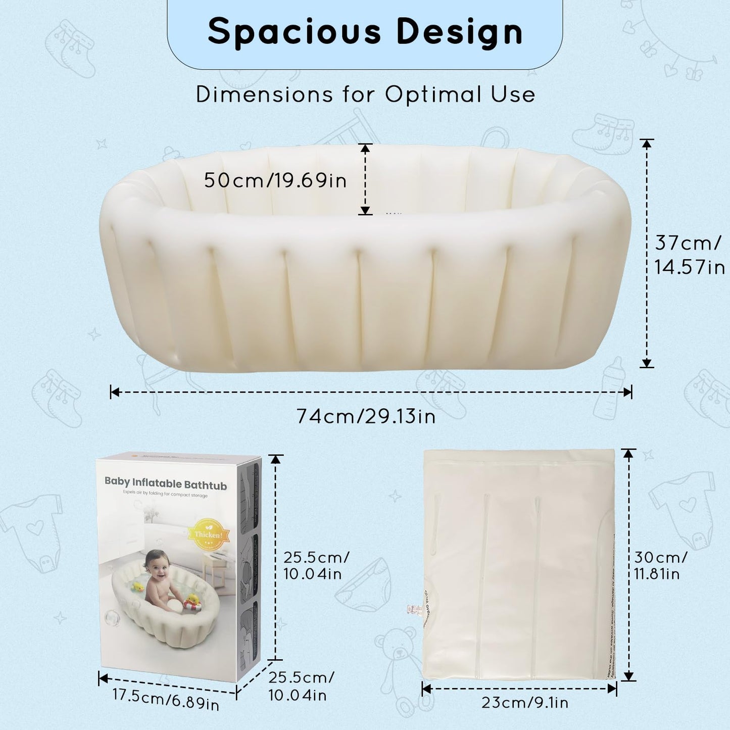 Adoraland täispuhutav beebivann, kokkupandav ja libisemisvastane, kreemvalge