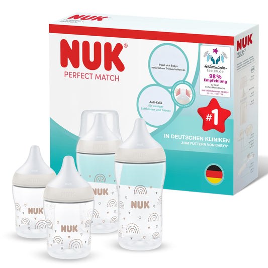 NUK Perfect Match lutipudel 0-3+ kuud, 150 ml ja 260 ml, Rainbow, 4 tk