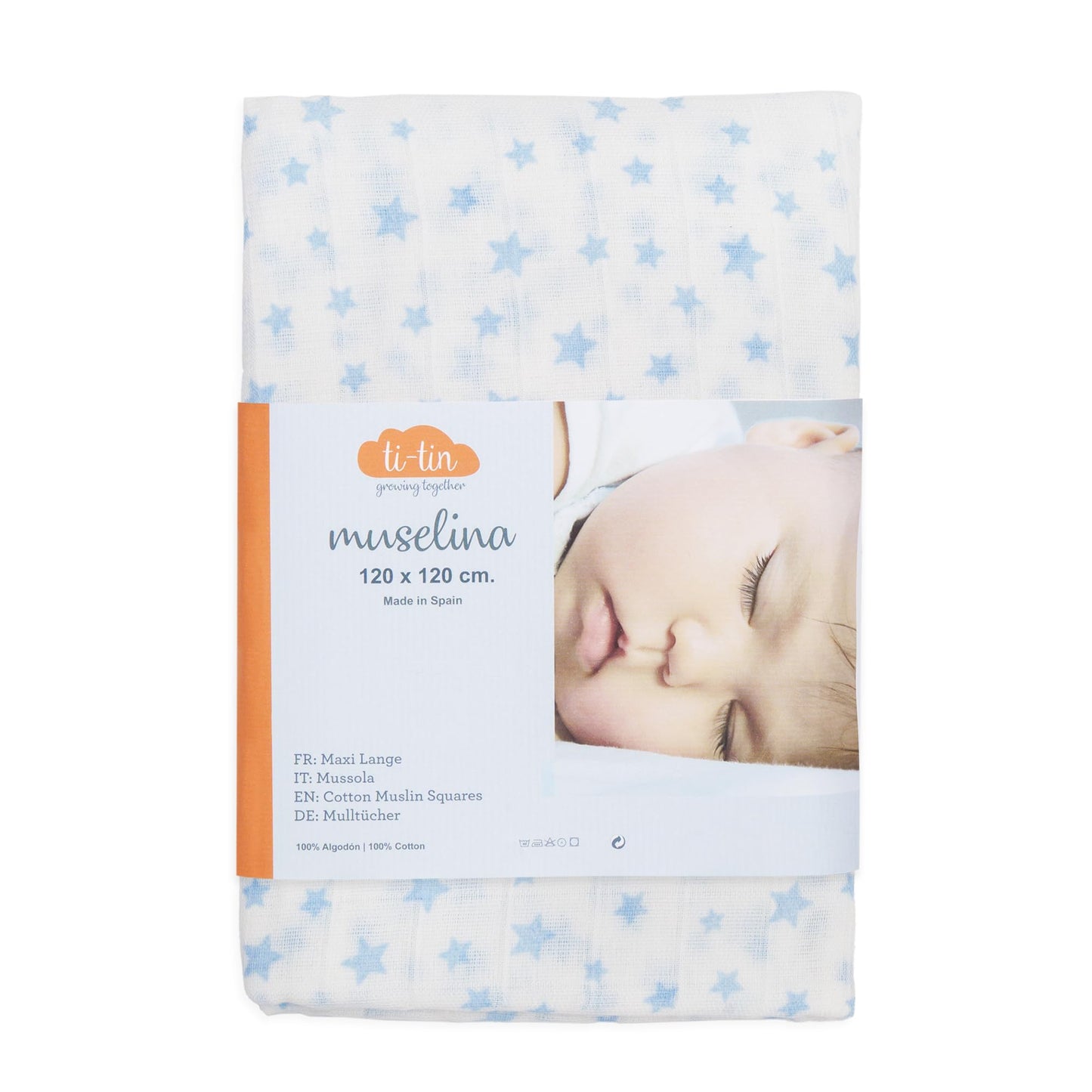 Ti TIN 100% puuvillane musliintekk, hallide tähtedega, 120×120 cm