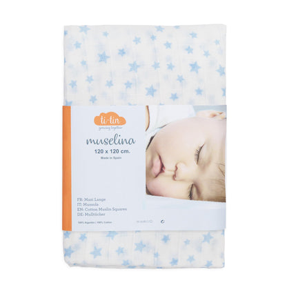 Ti TIN 100% puuvillane musliintekk, hallide tähtedega, 120×120 cm