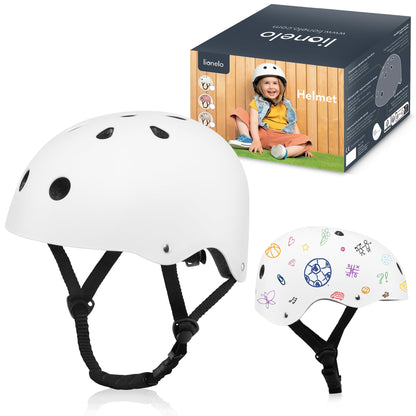 Lionelo Helmet laste kiiver, reguleeritav 50-56 cm, lõuakaitsega, valge