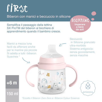 Suavinex Bears treeningtass käepidemetega, 150 ml, roosa