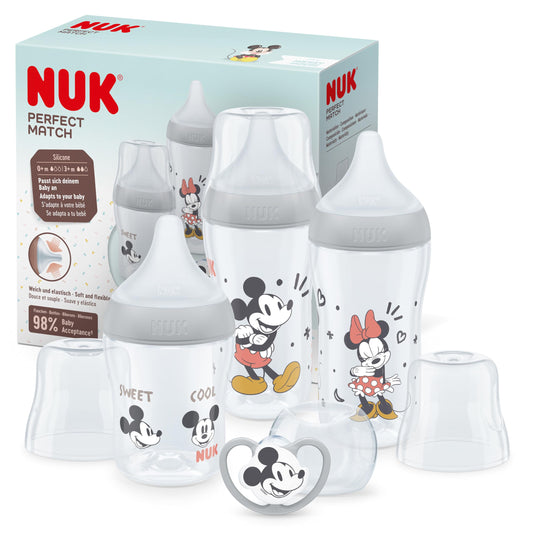 NUK Perfect Match pudelikomplekt + lutt, 0–6+ kuud, Mickey Mouse, 4-osaline