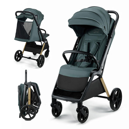 Kinderkraft LOOM kompaktne ja kerge jalutuskäru, automaatne kokkupanek, roheline