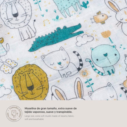 Interbaby bambusest musliintekk beebidele, 120 × 120 cm, 3 tk, loomad