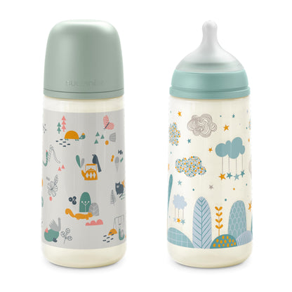 Suavinex 2-osaline komplekt – koolikute vastased beebipudelid 360 ml, sinine ja roheline