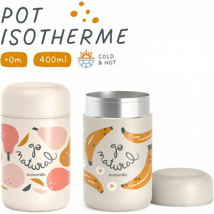 Suavinex roostevabast terasest beebitoidutermos 400 ml, hall, banaanimustriga