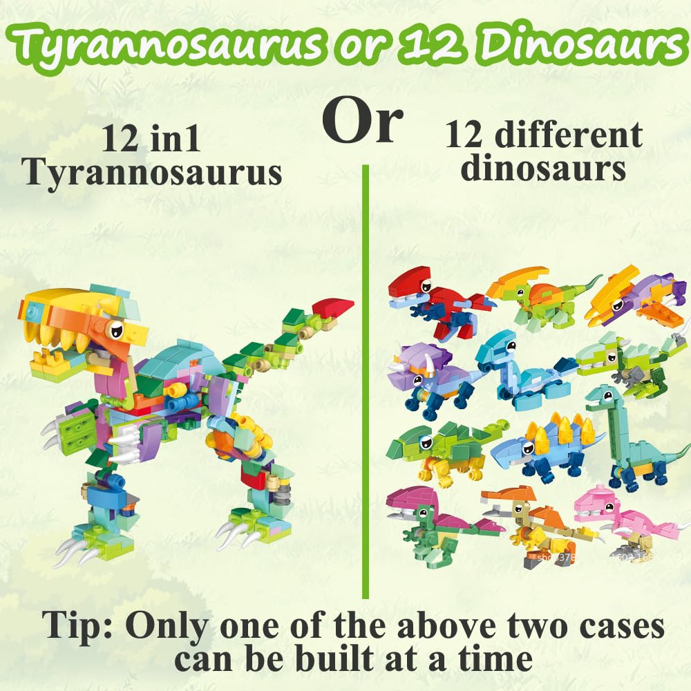 AIDIER 12-ühes dinosauruste ehitusklotsid, hariv ehituskomplekt lastele alates 7. eluaastast
