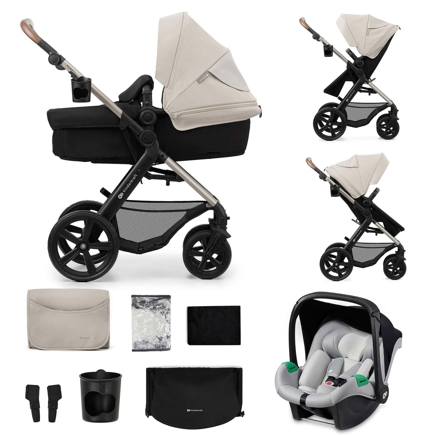 Kinderkraft MOOV 2 3-ühes lapsevanker komplektis Mink Pro i-Size turvahälliga, hall