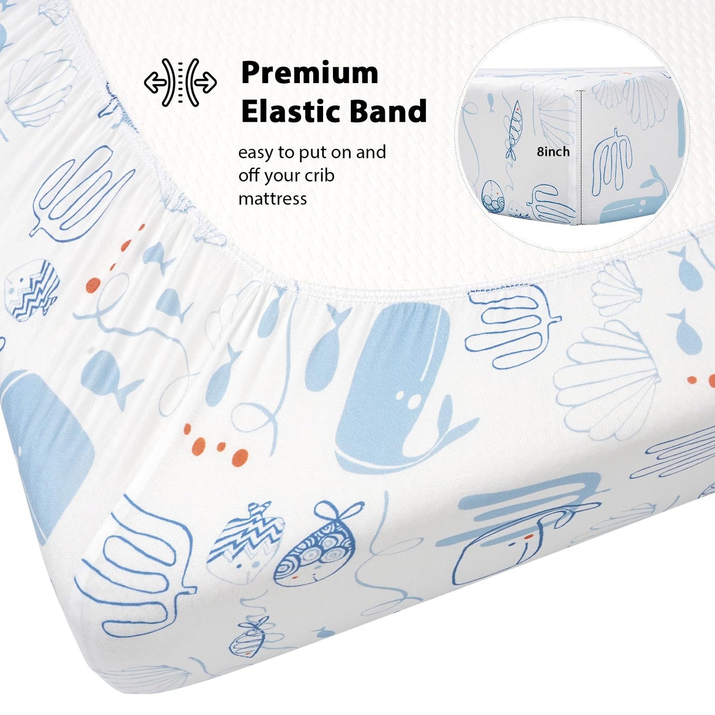 Yoofoss 2-osaline beebivoodi aluslinade komplekt, 70 × 140 cm, sinine merihobukeste mustriga