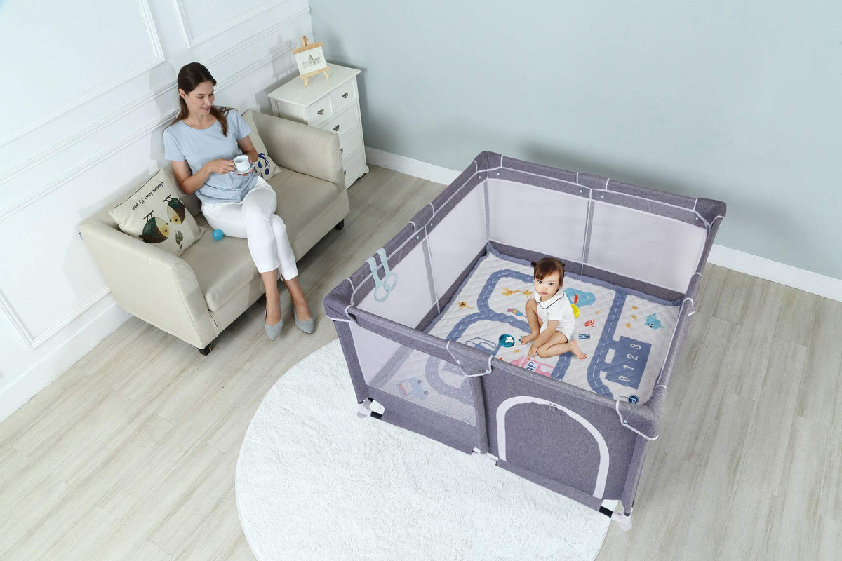 Star Ibaby Oxford XL mänguaedik ülipehme mängumatiga, 125 × 125 cm, hall (Soft Grey)