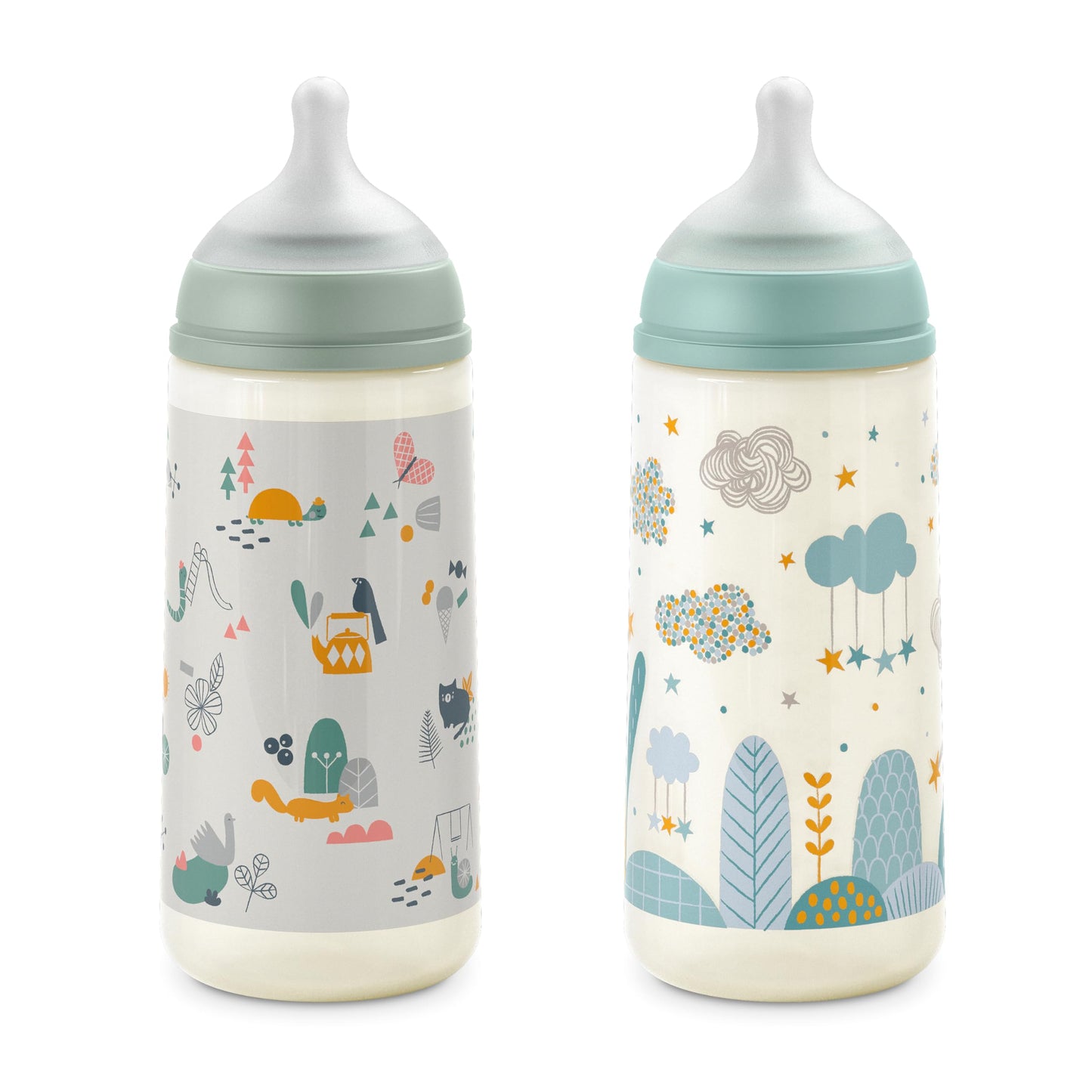 Suavinex 2-osaline komplekt – koolikute vastased beebipudelid 360 ml, sinine ja roheline