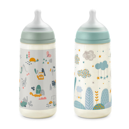 Suavinex 2-osaline komplekt – koolikute vastased beebipudelid 360 ml, sinine ja roheline