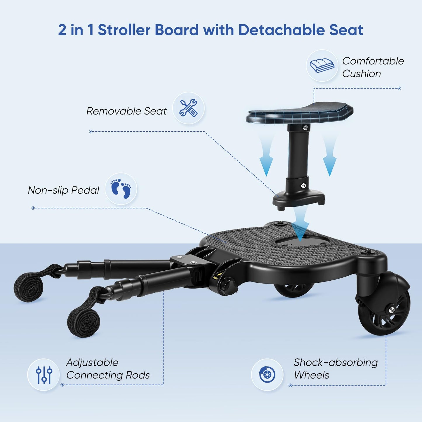 BugyKido universaalne seisulaud ja iste vankrile, koos organiseerimiskotiga, must