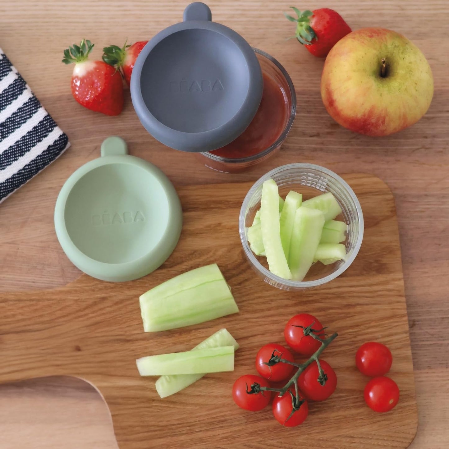 BÉABA klaasist beebitoidu säilitusnõude komplekt, 2 × 150 ml, salveiroheline/mineraal