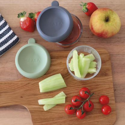 BÉABA klaasist beebitoidu säilitusnõude komplekt, 2 × 150 ml, salveiroheline/mineraal