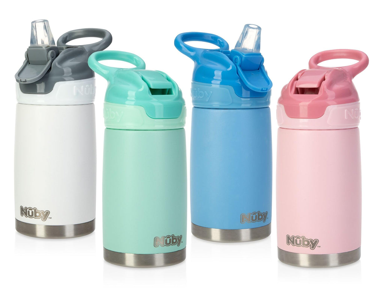 Nuby Flip-It Reflex isoleeritud joogipudel, roostevaba teras, 300 ml, sinine (Aqua), alates 18 kuust