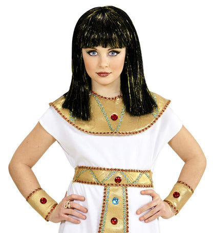 Laste Cleopatra wig, black with golden shimmer threads