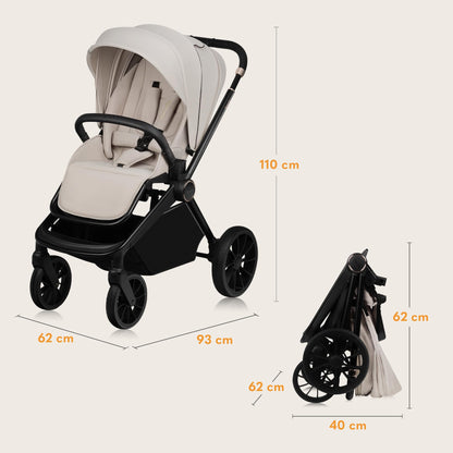 Lionelo Mika Plus 3-ühes lapsevanker (vanker, häll, turvahäll), Beige Sand