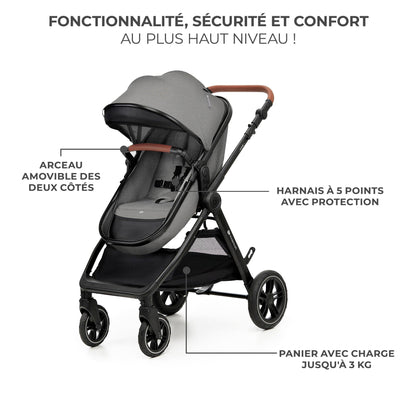 Kinderkraft ESME 3-in-1 vankrikomplekt kandekorvi, jalutuskäru ja i-Size turvahälliga, Moonlight Grey