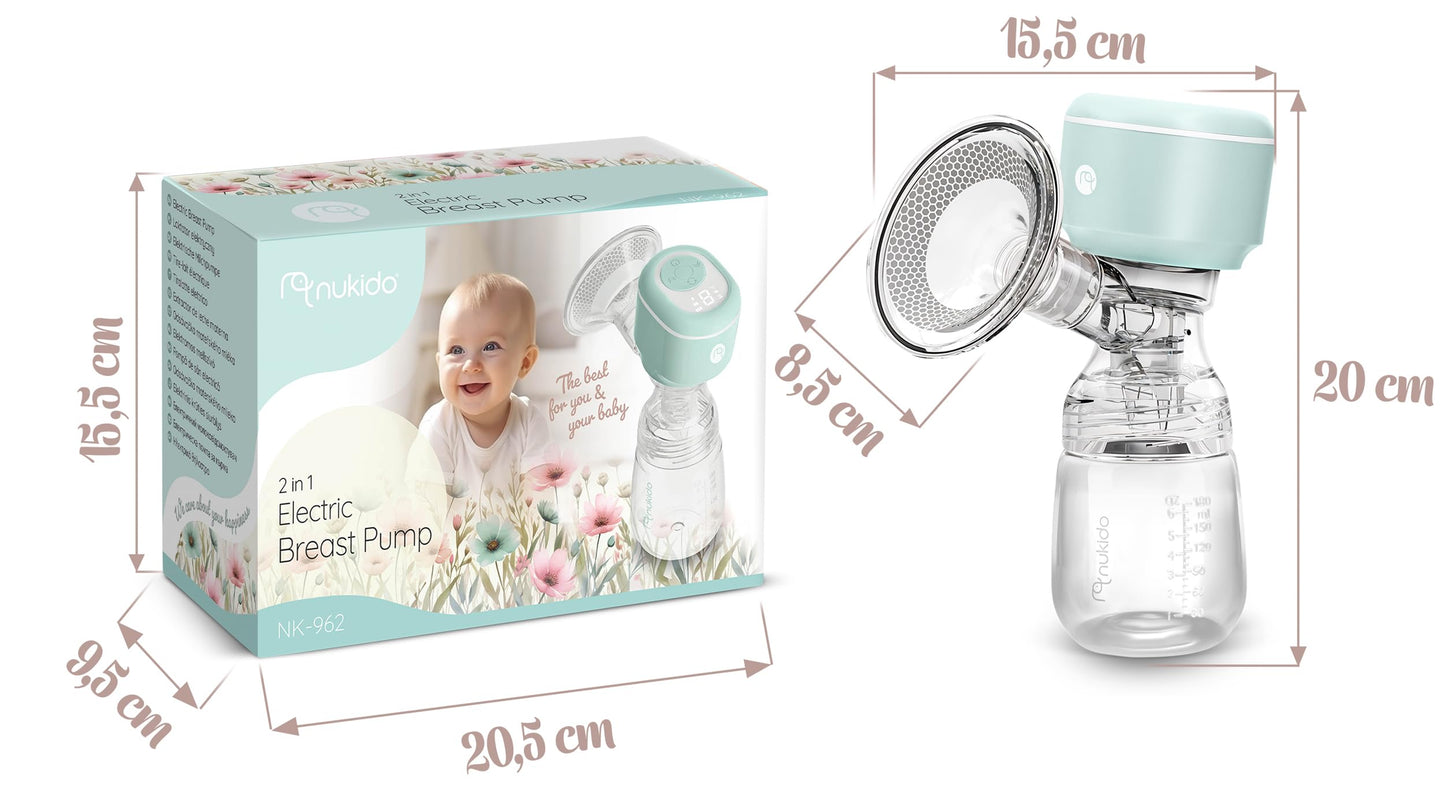 Nukido elektriline rinnapump, 3 režiimi, LED-ekraaniga, BPA-vaba, türkiissinine-valge