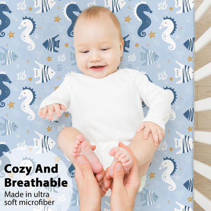 Yoofoss 2-osaline beebivoodi aluslinade komplekt, 70 × 140 cm, sinine merihobukeste mustriga